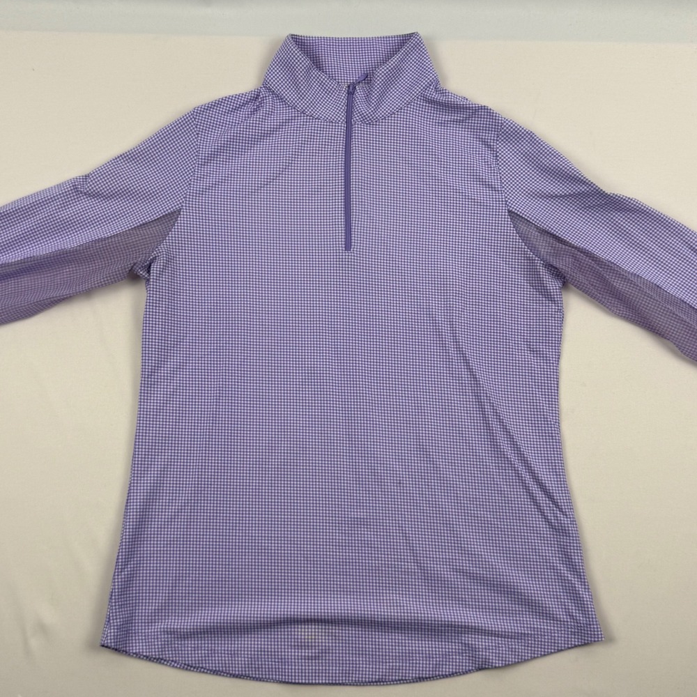 IBKUL Womens Purple Gingham Quarter Zip Sun Shirt UPF 50+ Long Sleeve Small